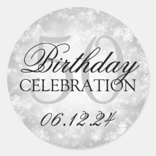 Elegant 50th Birthday Silver Winter Wonderland Classic Round Sticker