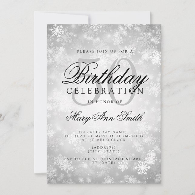 Elegant 50th Birthday Silver Winter Wonderland Invitation (Front)