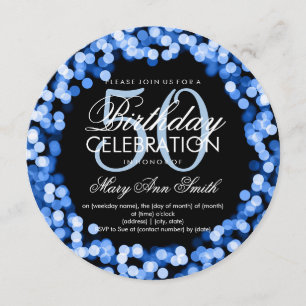 Elegant 50th Birthday Sparkling Lights Blue Invitation