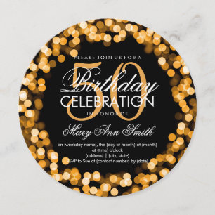 Elegant 50th Birthday Sparkling Lights Gold Invitation