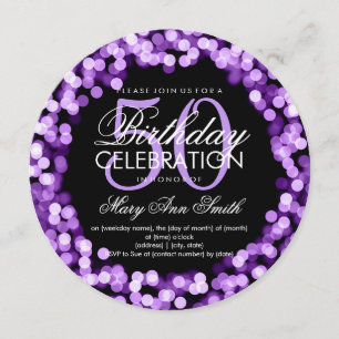 Elegant 50th Birthday Sparkling Lights Purple Invitation