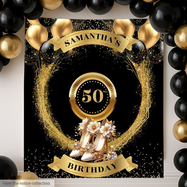 Elegant 50th Birthday Tapestry Gold Sparkle Heels (Elegant 50th Birthday Tapestry Gold Sparkle Heels)