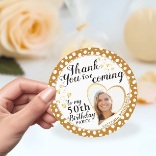 Elegant 50th Birthday White Gold Fall Thank You Classic Round Sticker