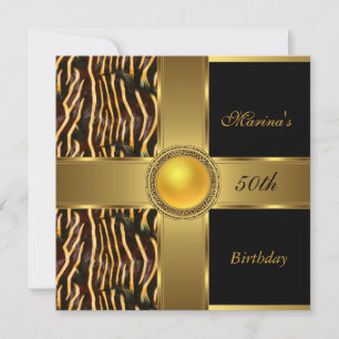Elegant 50th Birthday Wild Black Gold Jewel Invitation