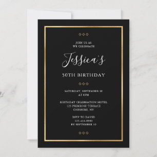 Elegant 50th Black Gold 50th Birthday Party Invitation