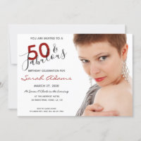 Elegant 50th Fabulous Birthday Photo Red Script