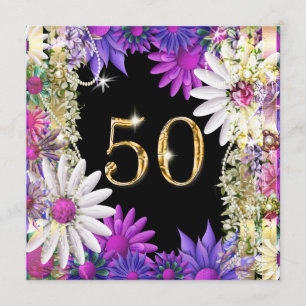 Elegant 50th floral birthday engagement invitation
