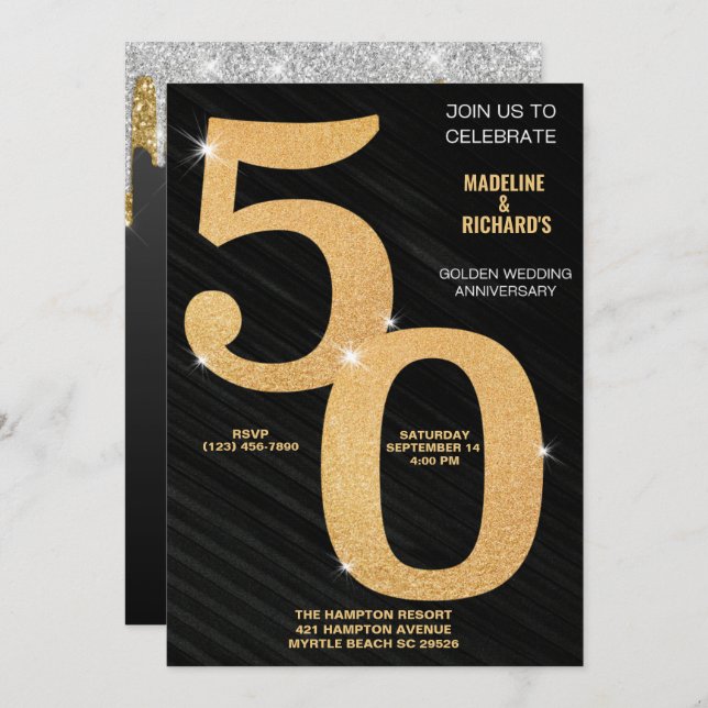 Elegant 50th Gold Anniversary Celebration Invitation (Front/Back)