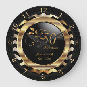 Elegant 50th Gold Chevron Anniversary Design Large Clock