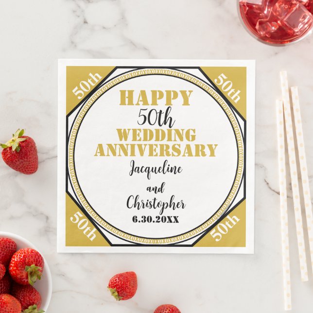 Elegant  50th Gold Wedding Anniversary  Napkin (Insitu)
