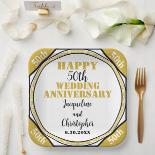 Elegant  50th Gold Wedding Anniversary  Paper Plate
