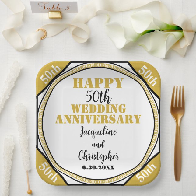 Elegant  50th Gold Wedding Anniversary  Paper Plate (Wedding)