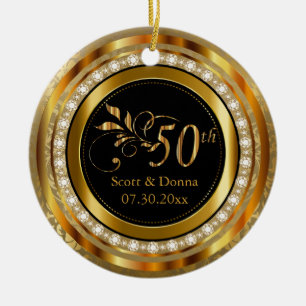 Elegant 50th Golden Diamond Anniversary Ceramic Tree Decoration
