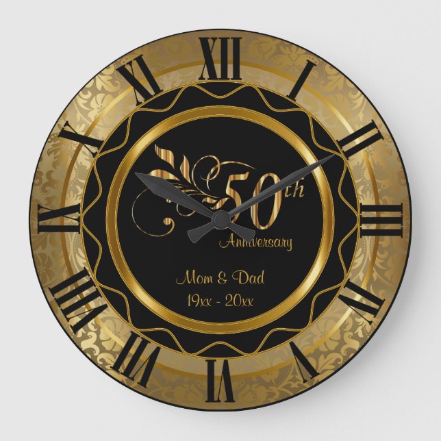 Elegant 50th Golden Diamond Anniversary Large Clock (Front)