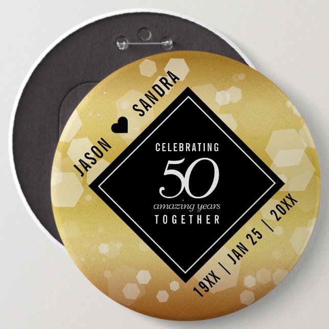 Elegant 50th Golden Wedding Anniversary 6 Cm Round Badge (Front & Back)