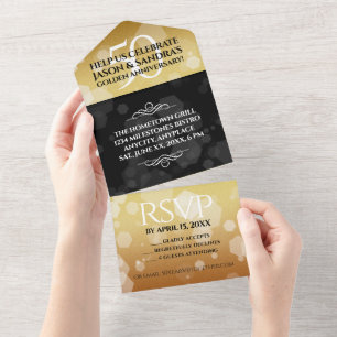 Elegant 50th Golden Wedding Anniversary All In One Invitation