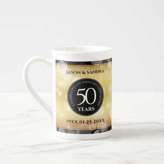 Elegant 50th Golden Wedding Anniversary Bone China Mug (Left)