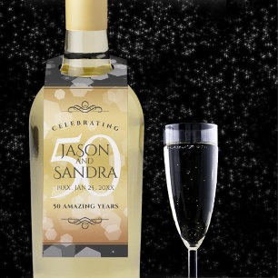 Elegant 50th Golden Wedding Anniversary Bottle Tag