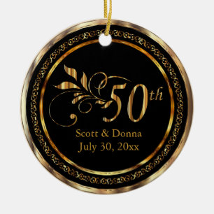 Elegant 50th Golden Wedding Anniversary Ceramic Tree Decoration