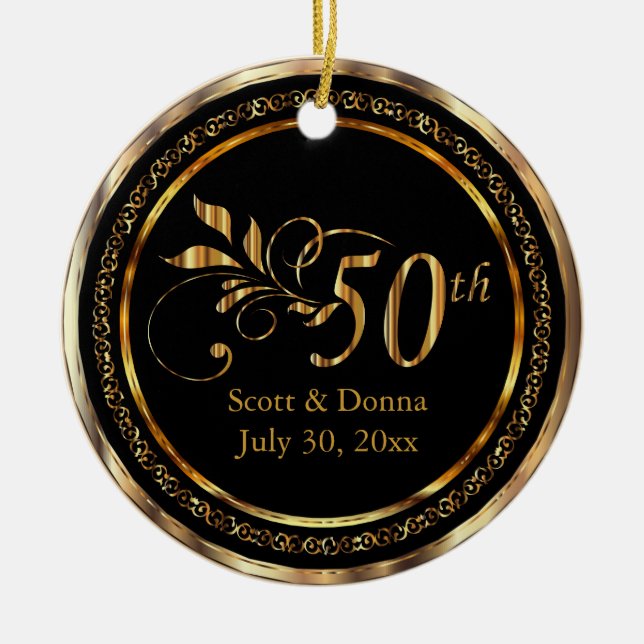 Elegant 50th Golden Wedding Anniversary Ceramic Tree Decoration (Front)