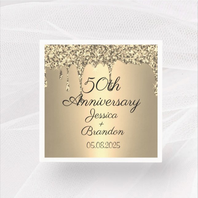 Elegant 50th Golden Wedding Anniversary Couple Napkin (Creator Uploaded)