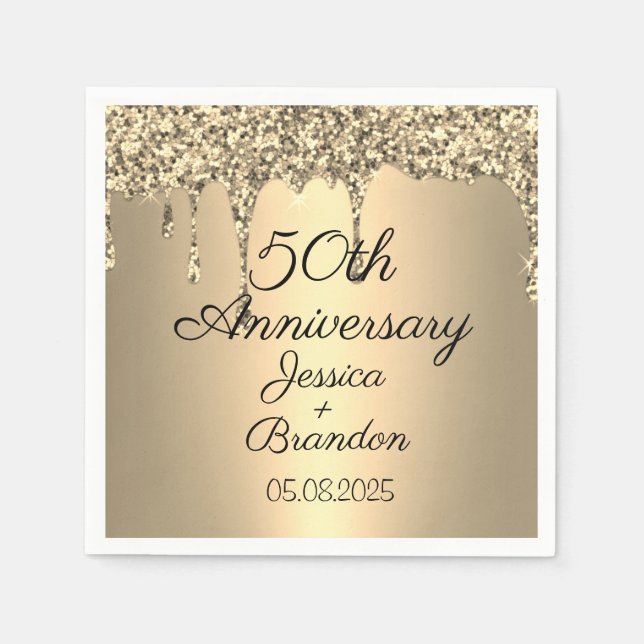 Elegant 50th Golden Wedding Anniversary Couple Napkin (Front)