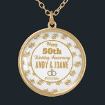 Elegant 50th Golden Wedding Anniversary Custom Gold Plated Necklace<br><div class="desc">Elegant Gold Flowers Happy 50th Wedding Anniversary Gold Plated Necklace design. You can easily change or remove the names and the text as needed. You can also change the font type, font colour and font size if you want. Click -->"Personalise" to find the customising tools. You can do whatever you...</div>