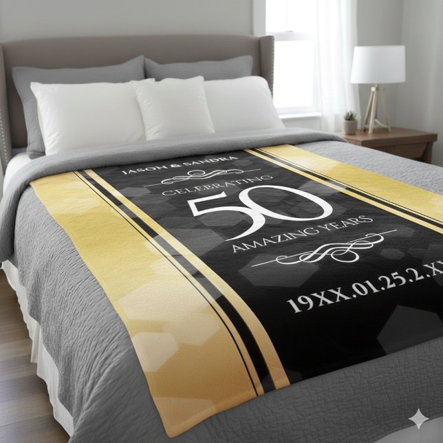 Elegant 50th Golden Wedding Anniversary Fleece Blanket (50th Golden Wedding Anniversary Fleece Blanket Cover Photo)