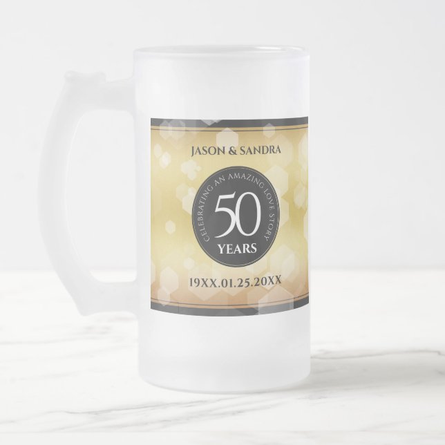 Elegant 50th Golden Wedding Anniversary Frosted Glass Beer Mug (Left)