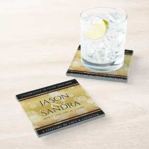 Elegant 50th Golden Wedding Anniversary Glass Coaster