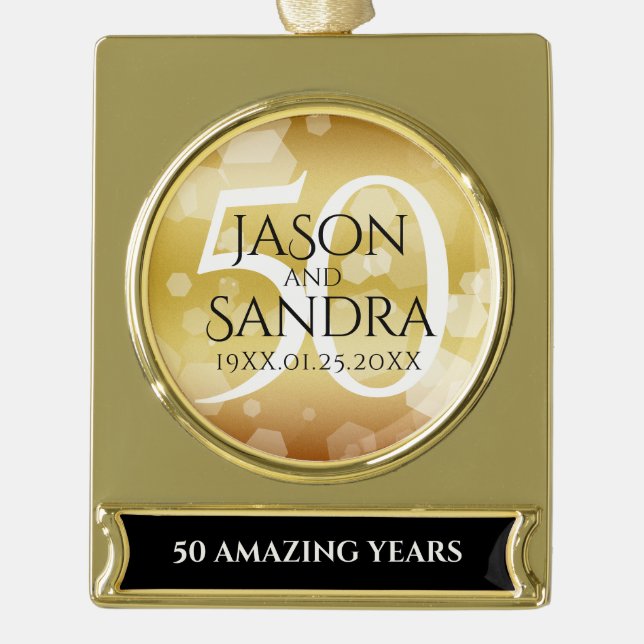 Elegant 50th Golden Wedding Anniversary Gold Plated Banner Ornament (Front)