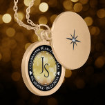 Elegant 50th Golden Wedding Anniversary Gold Plated Necklace<br><div class="desc">Celebrate the 50th wedding anniversary with this commemorative locket! Elegant black and white lettering with hexagonal confetti on a gold foil background add a memorable touch for this special occasion and extraordinary milestone. Customise with couple's initials, a special message, and dates for their golden anniversary. Design © W.H. Sim. See...</div>