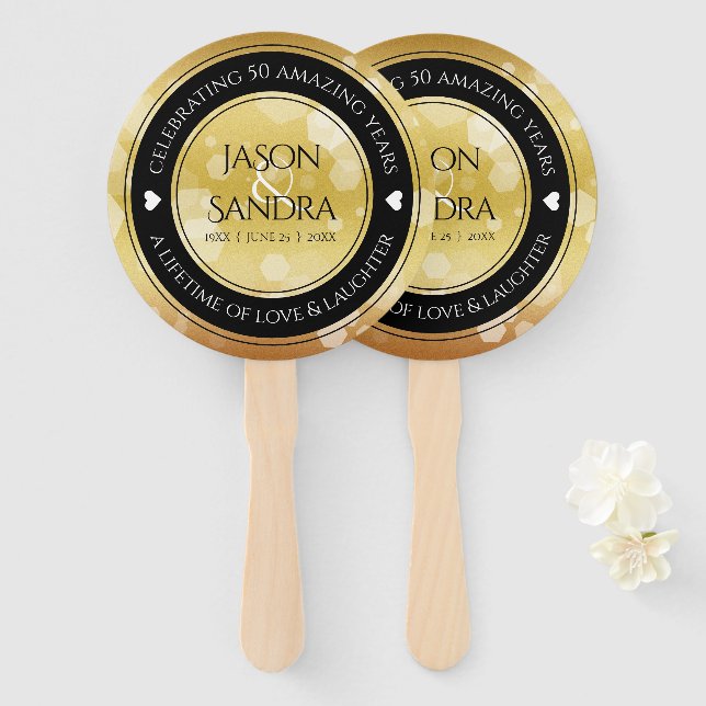 Elegant 50th Golden Wedding Anniversary Hand Fan (Front and Back)