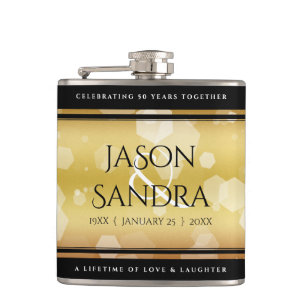 Elegant 50th Golden Wedding Anniversary Hip Flask