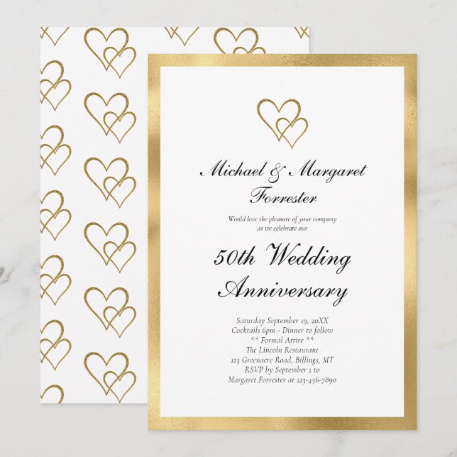 Elegant 50th Golden Wedding Anniversary  Invitation (Front/Back)