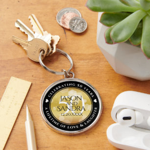 Elegant 50th Golden Wedding Anniversary Key Ring
