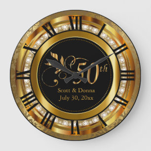 Elegant 50th Golden Wedding Anniversary Large Clock