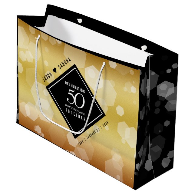 Elegant 50th Golden Wedding Anniversary Large Gift Bag (Front Angled)