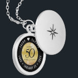 Elegant 50th Golden Wedding Anniversary Locket Necklace<br><div class="desc">Commemorate the 50th wedding anniversary with this elegant locket! Elegant black serif and sans serif lettering with hexagonal confetti on a golden gradient background add a memorable touch for this special occasion and extraordinary milestone. Customise with the happy couple's names, and dates for their golden anniversary. Design © W.H. Sim,...</div>