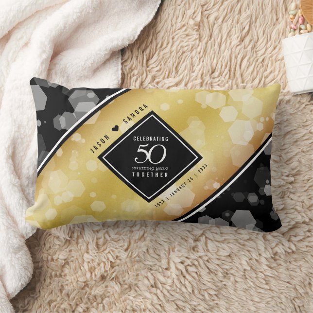 Elegant 50th Golden Wedding Anniversary Lumbar Cushion (Blanket)