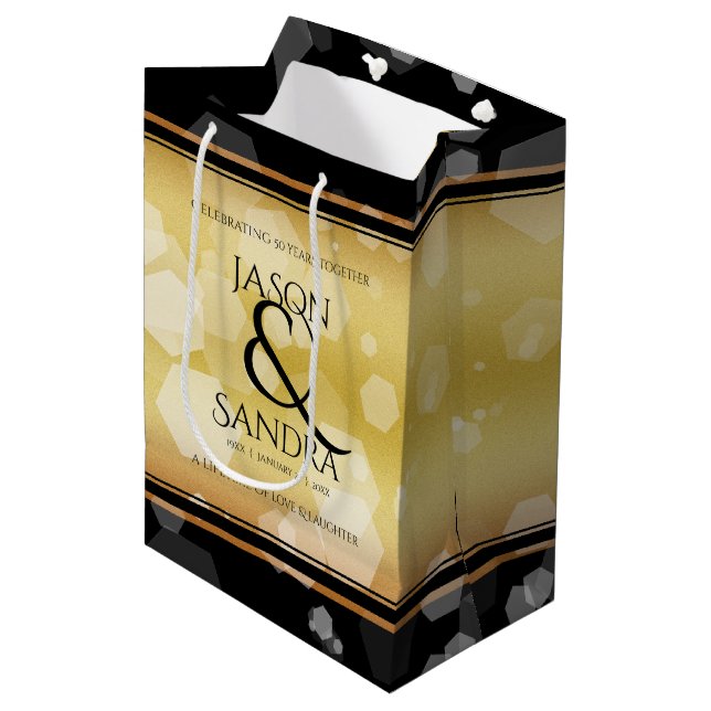 Elegant 50th Golden Wedding Anniversary Medium Gift Bag (Front Angled)