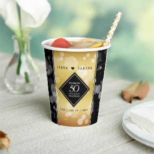 Elegant 50th Golden Wedding Anniversary Paper Cups