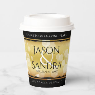 Elegant 50th Golden Wedding Anniversary Paper Cups