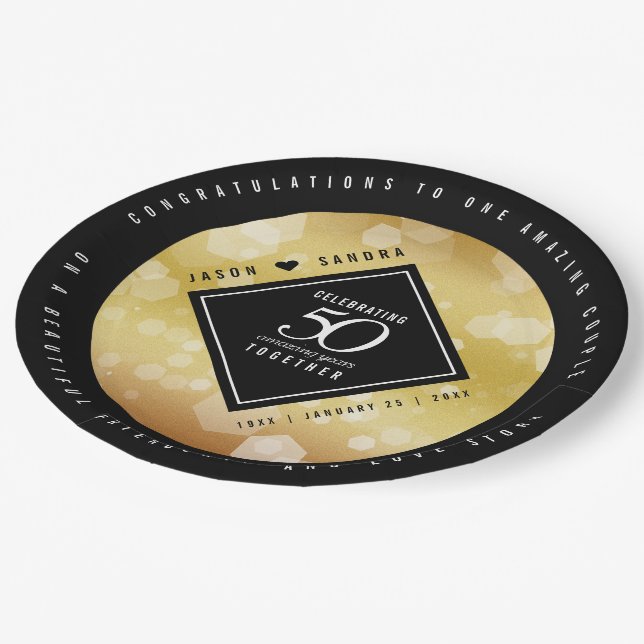 Elegant 50th Golden Wedding Anniversary Paper Plate (Angled)