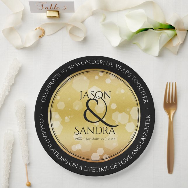 Elegant 50th Golden Wedding Anniversary Paper Plate (Wedding)