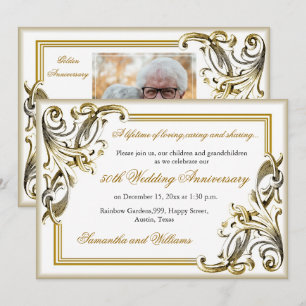 Elegant 50th Golden Wedding Anniversary Photo  Invitation