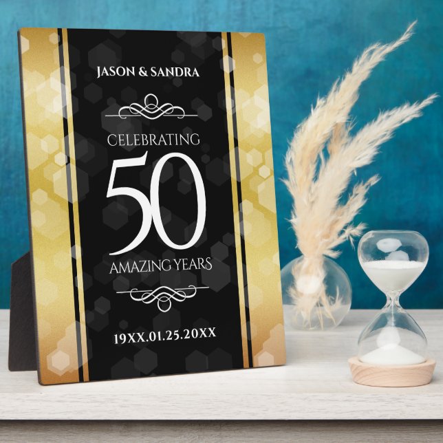 Elegant 50th Golden Wedding Anniversary Plaque (Side)