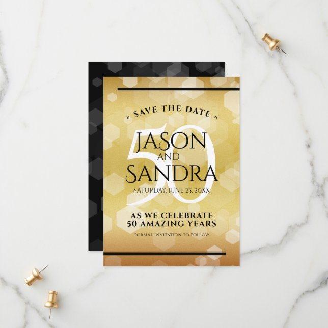 Elegant 50th Golden Wedding Anniversary Save The Date (Front/Back In Situ)