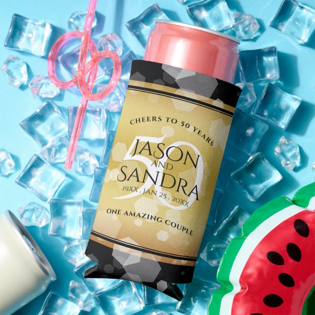 Elegant 50th Golden Wedding Anniversary Seltzer Can Cooler (In Situ Summer)