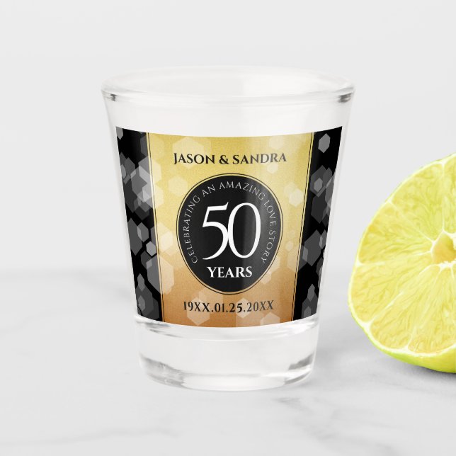 Elegant 50th Golden Wedding Anniversary Shot Glass (Front)